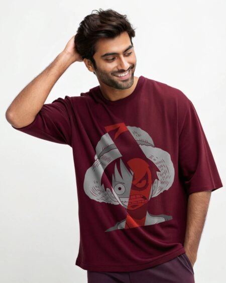 an-indian-handsome-confident-male-model wearing marron color oversized t shirt