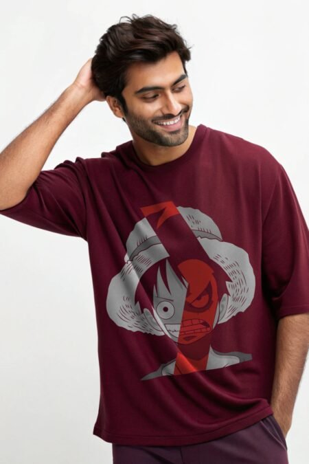an-indian-handsome-confident-male-model wearing marron color oversized t shirt