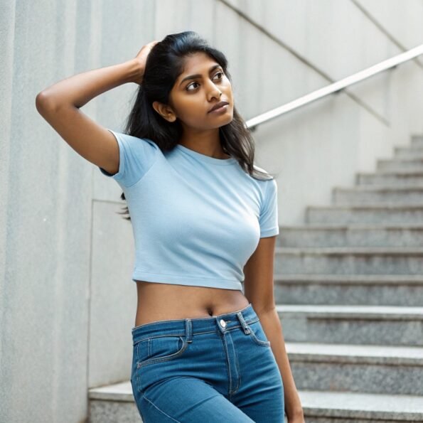 Sky Blue Street Wear Crop Tops