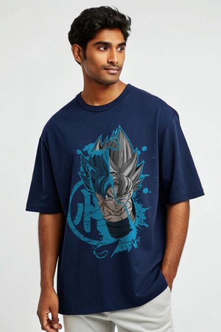Super Saiyan Fusion Oversized T-Shirt – Navy Blue Anime Streetwear