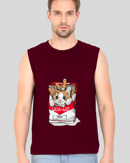 Sleeveless Gym T-Shirt Maroon Color – 100% Cotton, Regular Fit