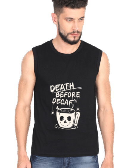 Black Sleeveless Gym T-Shirt – 100% Cotton | Regular Fit
