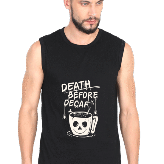Black Sleeveless Gym T-Shirt – 100% Cotton | Regular Fit