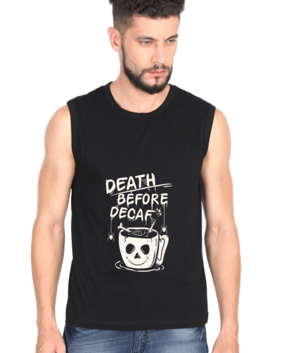 Black Sleeveless Gym T-Shirt – 100% Cotton | Regular Fit