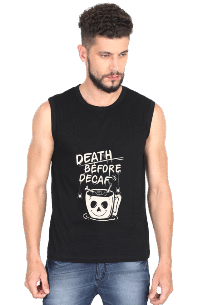 Black Sleeveless Gym T-Shirt – 100% Cotton | Regular Fit