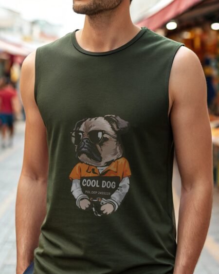 a-man-wearing-dark-olive-green-color-sleeveless-tee