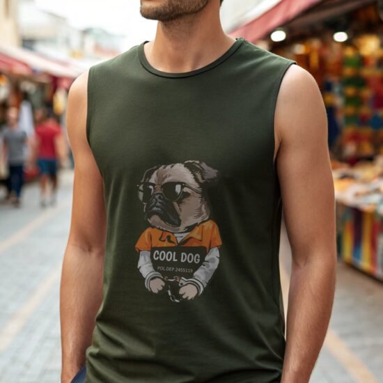 a-man-wearing-dark-olive-green-color-sleeveless-tee