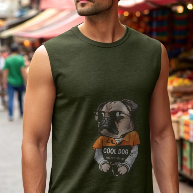 Olive Green Sleeveless Gym T-Shirt – 100% Cotton | Regular Fit - Image 3