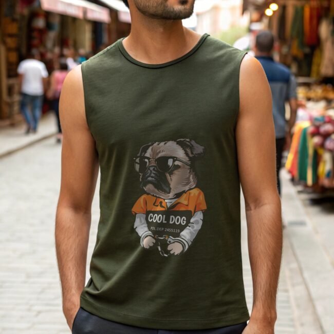 Olive Green Sleeveless Gym T-Shirt – 100% Cotton | Regular Fit - Image 2