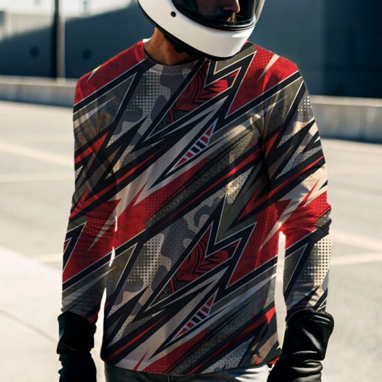 a-man-wearing-full red pattern zig zag-long-sleeve-jersey 343