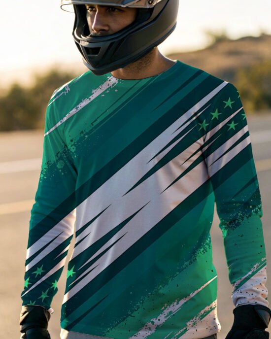 a-man-wearing-full-white-long-sleeve-plain-t-shirt Green pattern23