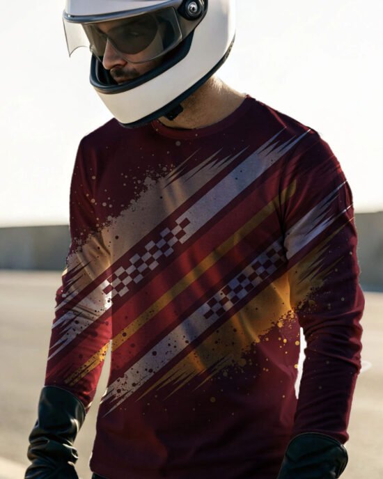 a-man-wearing-red pattern long-sleeve-plain-t-shirt red line