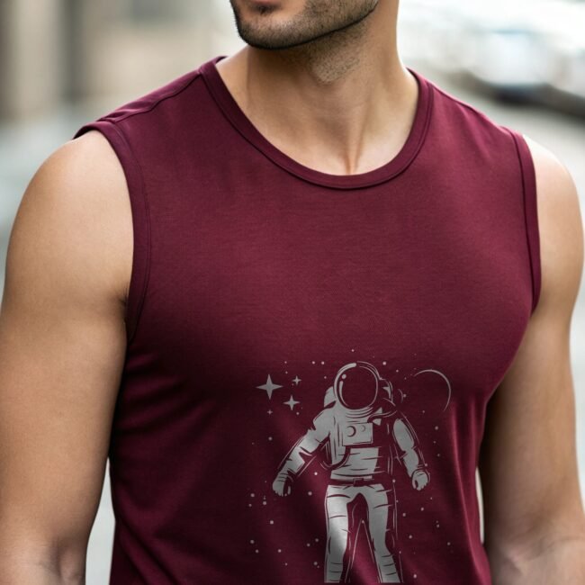 Maroon Sleeveless Gym T-Shirt – 100% Cotton, Regular Fit - Image 2