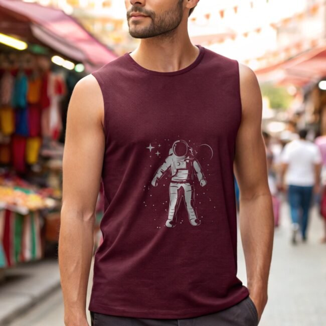 Maroon Sleeveless Gym T-Shirt – 100% Cotton, Regular Fit - Image 3