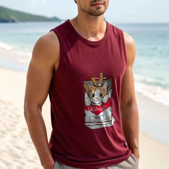 a-man-wearing-maroon-color-sleeveless-t-shirt