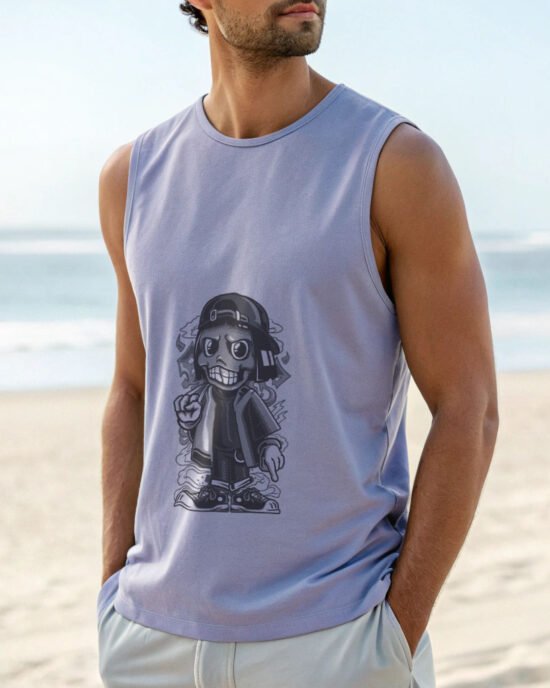 a average-man-wearing sleeveless t-shirt man skull
