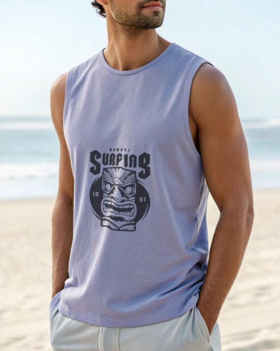 a-realistic-average-man-wearing sleeveless t-shirt surfing 232