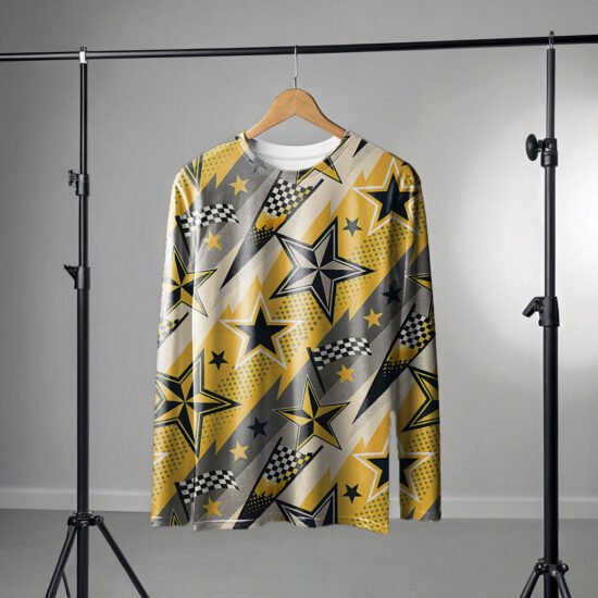 t-shirt-long-sleeve-hanging yellow star pattern
