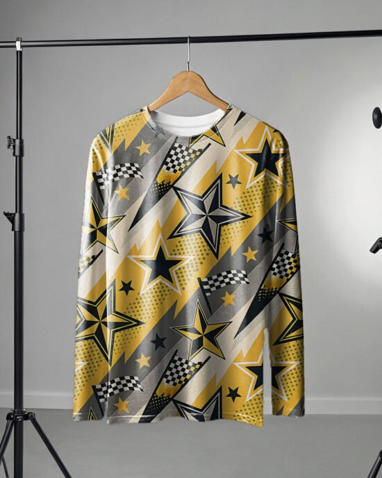 t-shirt-long-sleeve-hanging yellow star pattern