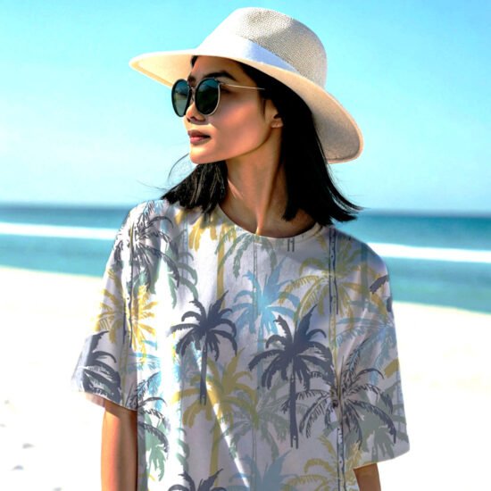 women-wearing summer print over sized tshirt