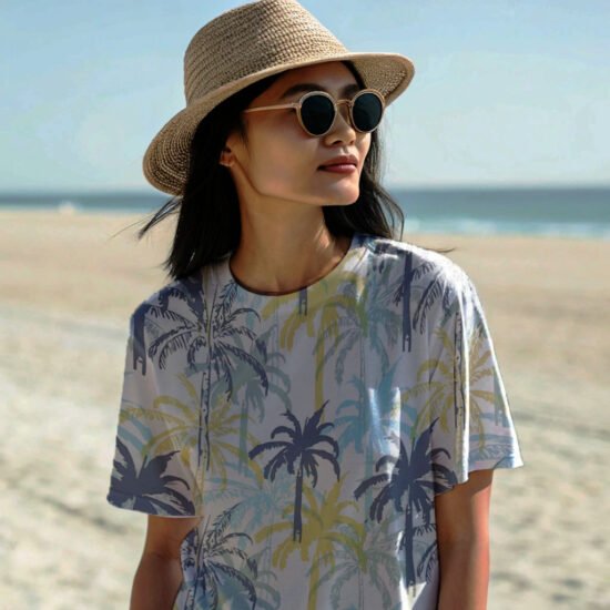 women-wearing summer print over sized tshirt summer t-shirt