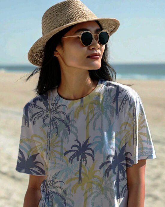 women-wearing summer print over sized tshirt summer t-shirt
