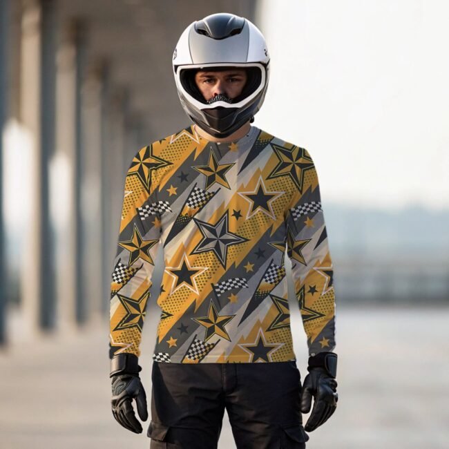 GENZIK® Yellow Star Biker T-Shirt – Shine Bright, Ride Hard (170 GSM Poly Mesh) - Image 3