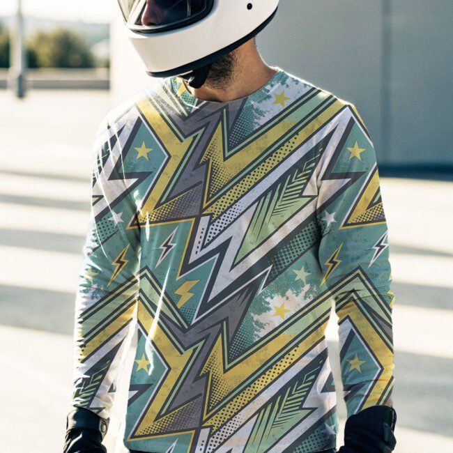 a-man-wearing-long-sleeve-t-shirt green yellow pattern