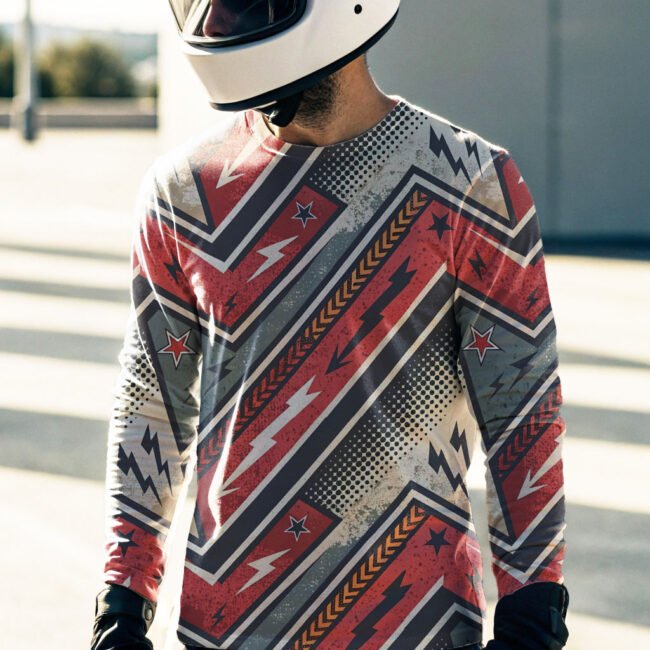 a-man-wearing-full-white-long-sleeve-plain-t-shirt red patterbn reded