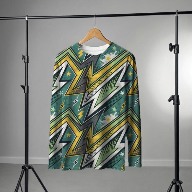 GReen pattern riding jeysey hanging